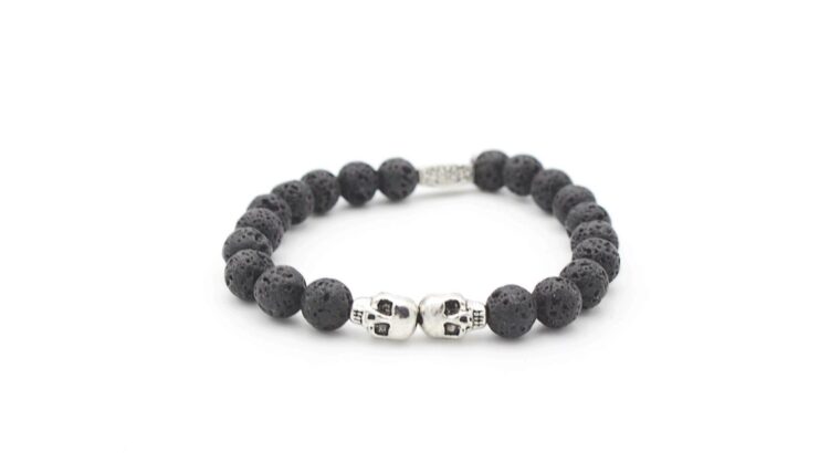 Luxury Black Lava stone skull bracelet Gem591